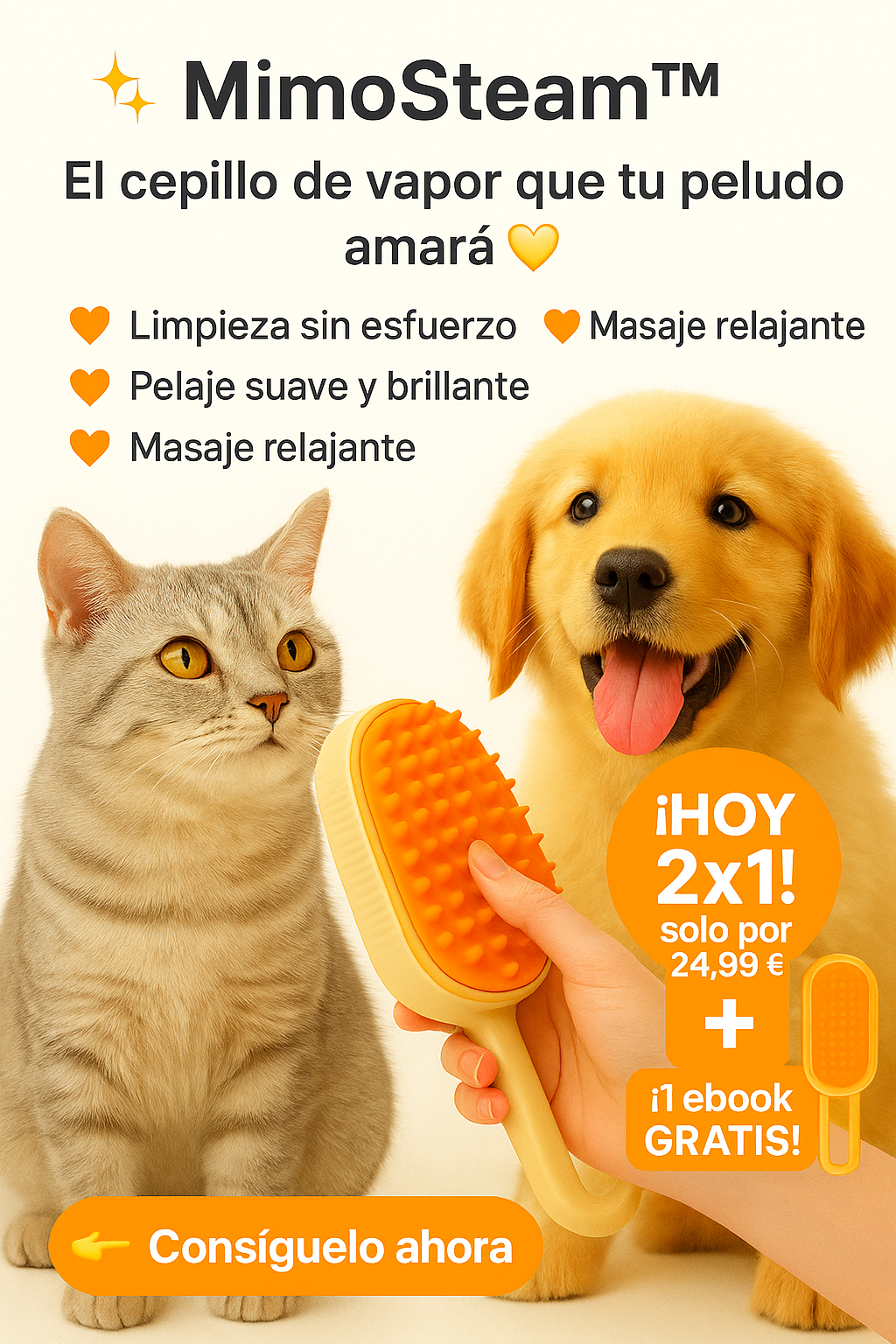 MimoSteam™ El cepillo de vapor que tu peludo amará 💛 1+1 gratis